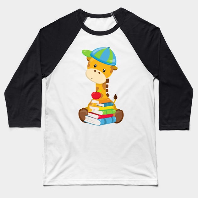 Cute Giraffe, Giraffe Going To School, Books Baseball T-Shirt by Jelena Dunčević